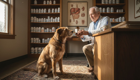 Dog receiving glandular supplement from vet