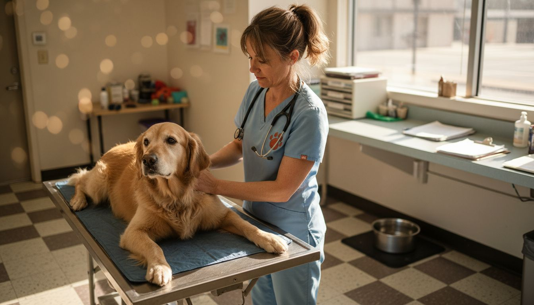 Senior dog getting vet kidney checkup