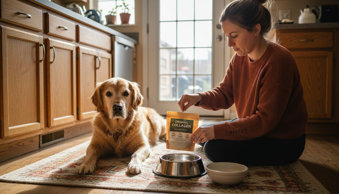 Woman preparing natural supplement for her dog
